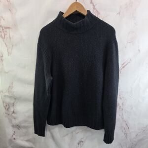 J Crew Sweater Womens Large Black Merino Wool Alpaca Point Sur Mock Funnel